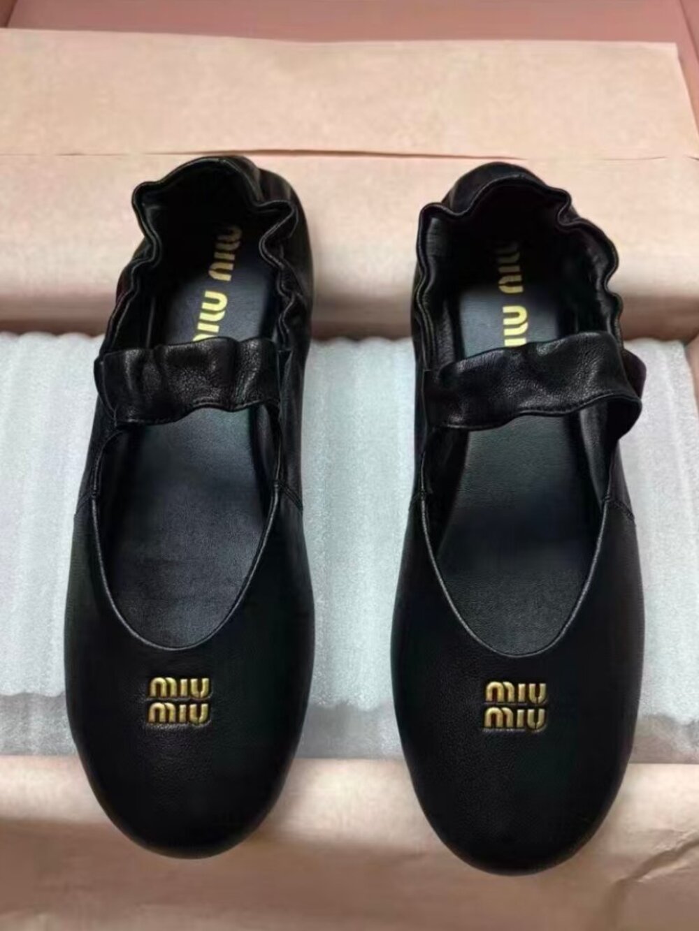 Miu Miu Ruffle Collar Leather Mary Jane Ballerinas